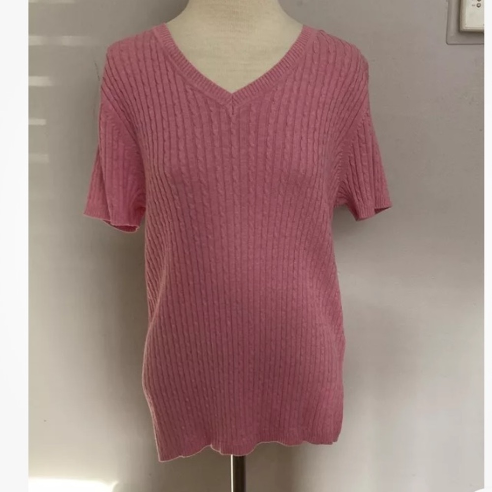 4-19 Croft & Barrow Pink Sweater Short Sleeve Large NWT cable Knit Cotton